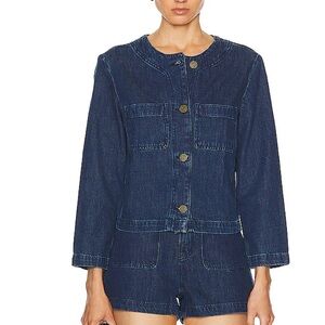 FRAME Collarless Denim Jacket